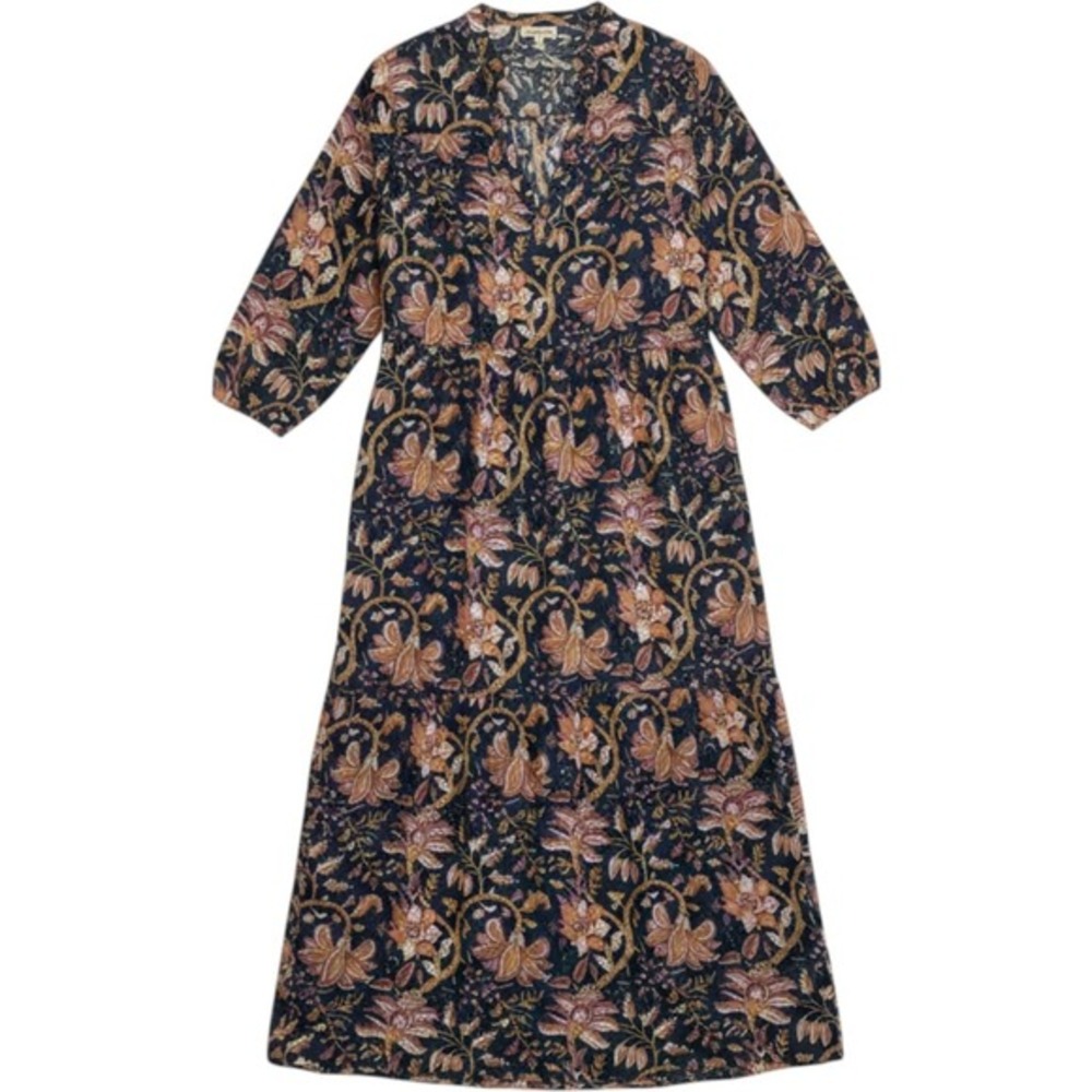 Fitzroy &‎ Willa Size XL Marti Tiered Maxi Dress Block Print Blue Floral Cotton